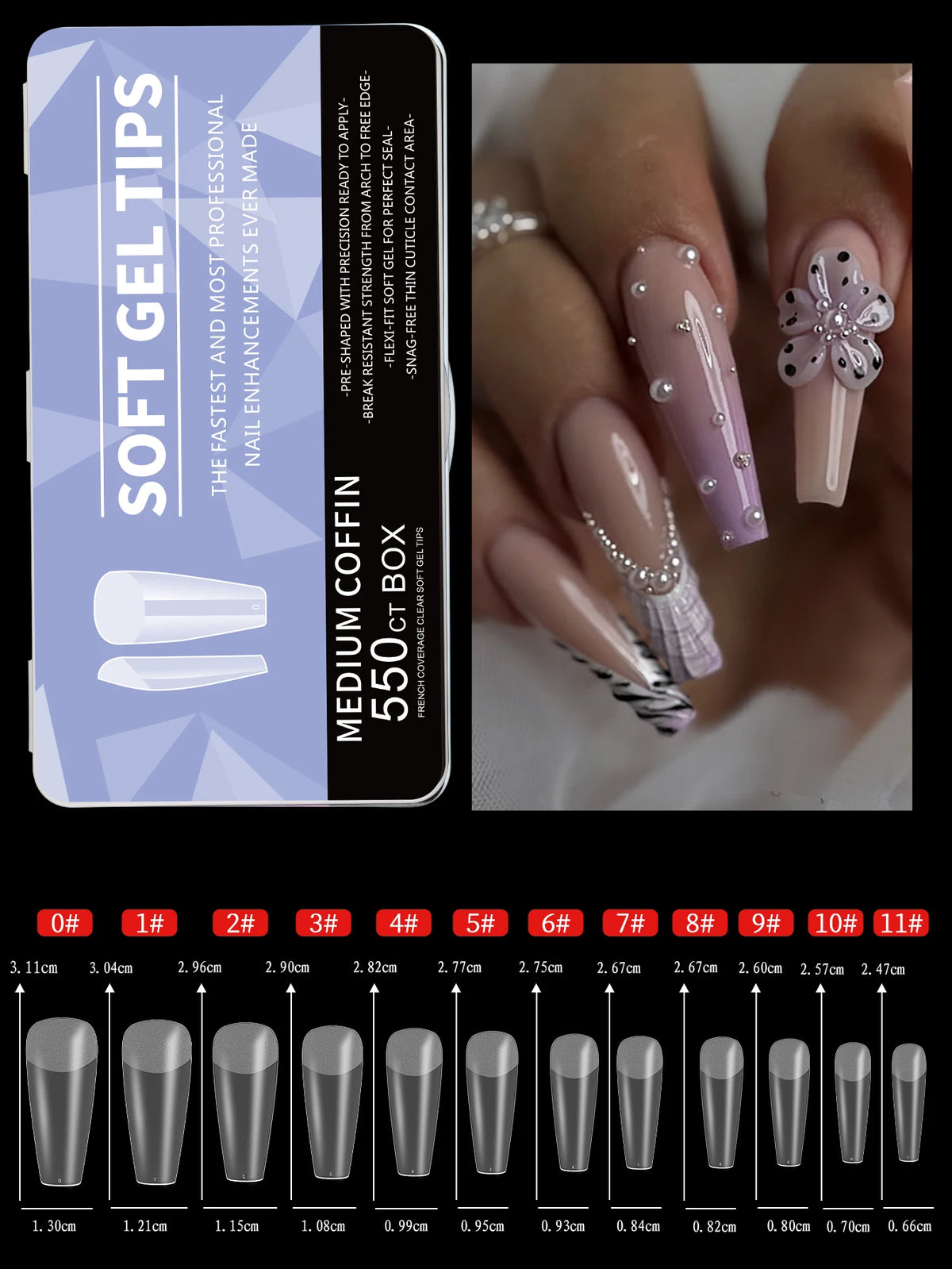 550pcs Soft Gel Nail Tips Medium Short Almond Coffin Stiletto Full Cover  Press on Nails Half Matte Acrylic DIY Extension Tools