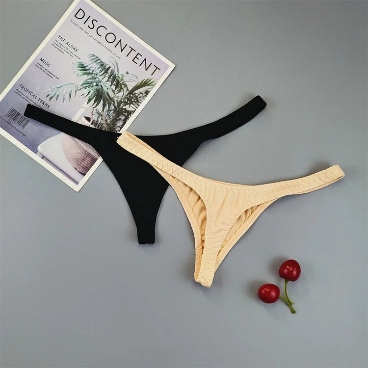2Pcs Sexy Mini Micro Thongs Low Waist Seamless Female Underpants Comfortable Solid Bikini Underwear Women G String