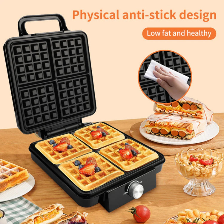 4-Slice Belgian Waffle Maker 1500W Double Heating Non-Stick Egg Cake Oven Pancake Egg Waffle Cake Machine Temperature Control