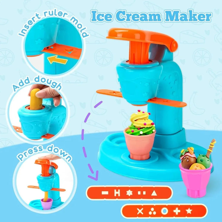 Pretend Play Kitchen Food Color Clay Toy Plasticine Tool Set Noodle Machine Ice Cream Maker DIY Mold Boys Girls Gift