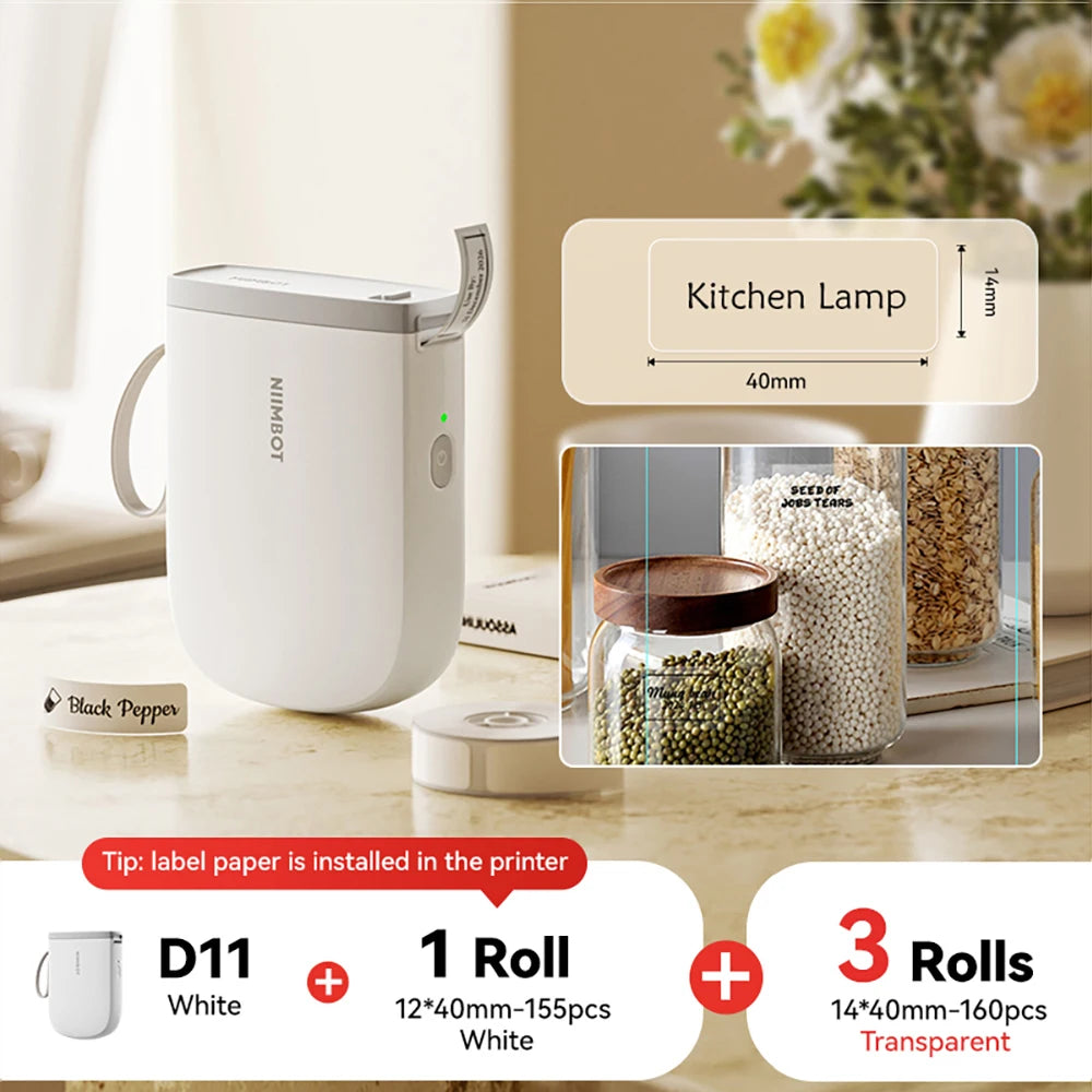 NIIMBOT D11 New Version Label Printer Mini Portable 300DPI Bluetooth Wireless Label Maker Name Tag Kitchen Sticker PrintingMaker