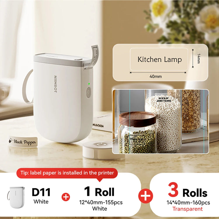 NIIMBOT D11 New Version Label Printer Mini Portable 300DPI Bluetooth Wireless Label Maker Name Tag Kitchen Sticker PrintingMaker