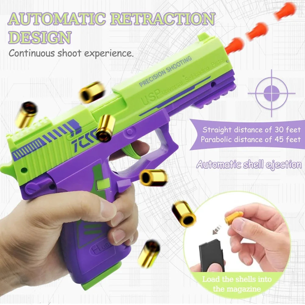 USP Shell Ejecting Soft Bullet Toy Gun Automatic Pull Back Action Shell Throwing Continuous Firing Shooting Games Christmas Gift