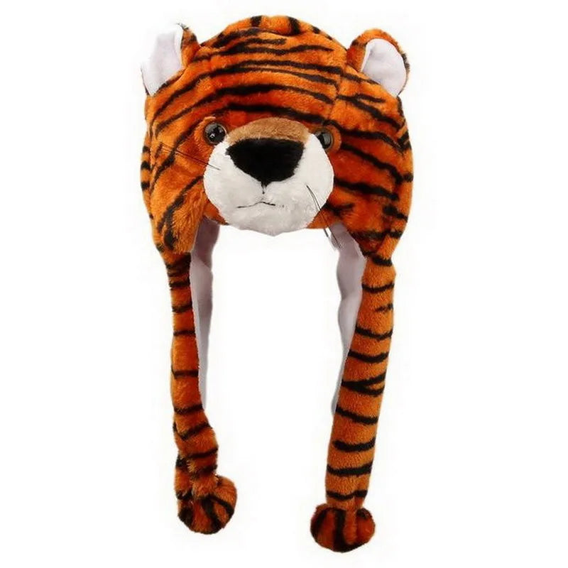 Fashionable Children's Winter Hat Plush Tiger Head Design Scarf Neck Protection Halloween Performance Cap Kids Warm Cozy Hat
