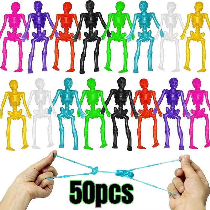 10/50pcs Stretchy Skeleton Sticky Toys Assorted Color Stretchy Skull Squishy Toy Set For Party Favor Happy Halloween Small Gift