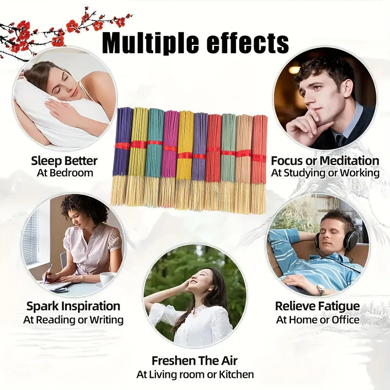 7 Sets of 140 Incense Sticks, Available in Four Seasonal Sets: Rose, Lavender, Sandalwood, Jasmine, Mint, Cherry Blossom, Herbal, and Dragon Blood Wood, with 20 Sticks in Each Pack, Suitable for Home Use, Office, Yoga, Medita