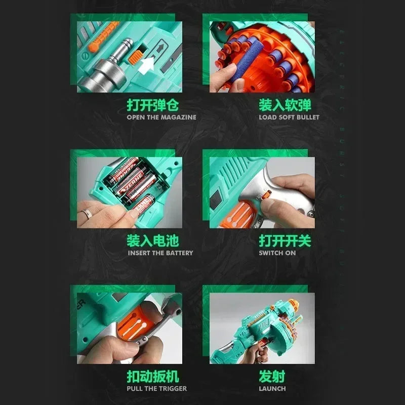 Nerfs Gun Toy Children's Electric Continuous Shooting Gatling Suction Cup Soft Bullet BB Gun Juguetes for Kids Gift
