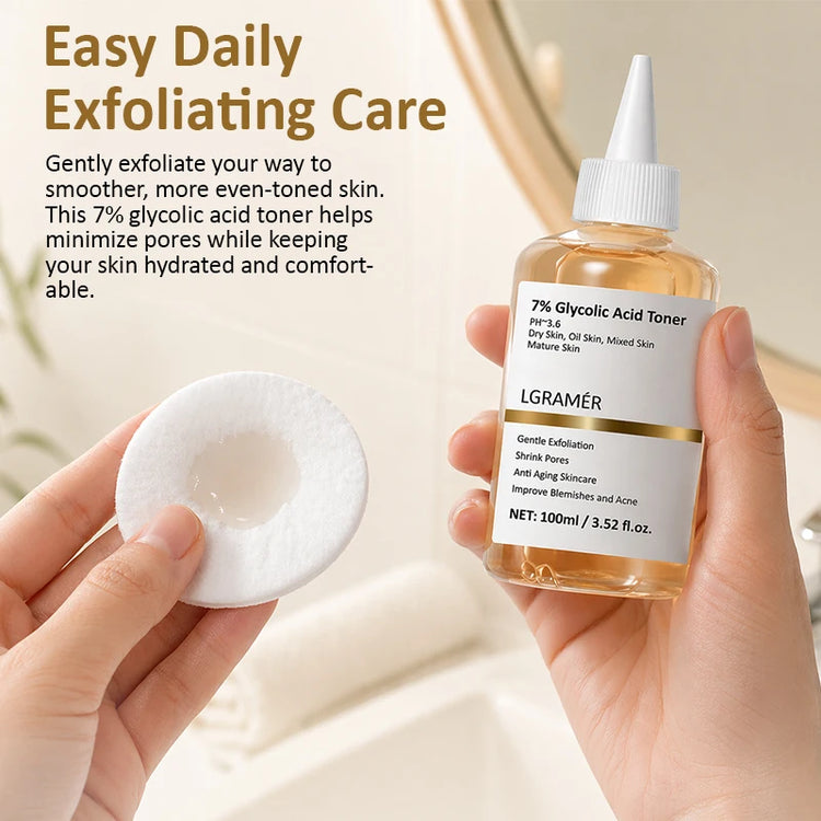 100ml Exfoliating Facial Toner,7% Glycolic Acid Exfoliating Toner,Pore Minimizing Toner,Smooth Skin, Even Tone,Hydrating Formula