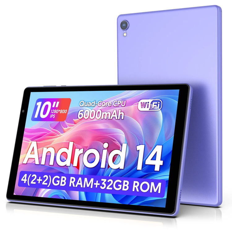 Latest Android 14 Tablet, 10-inch Tablet, Quad-core Processor, 5G WiFi, 4GB ROM + 32GB RAM, 1280*800 Resolution, 6000mAh Battery