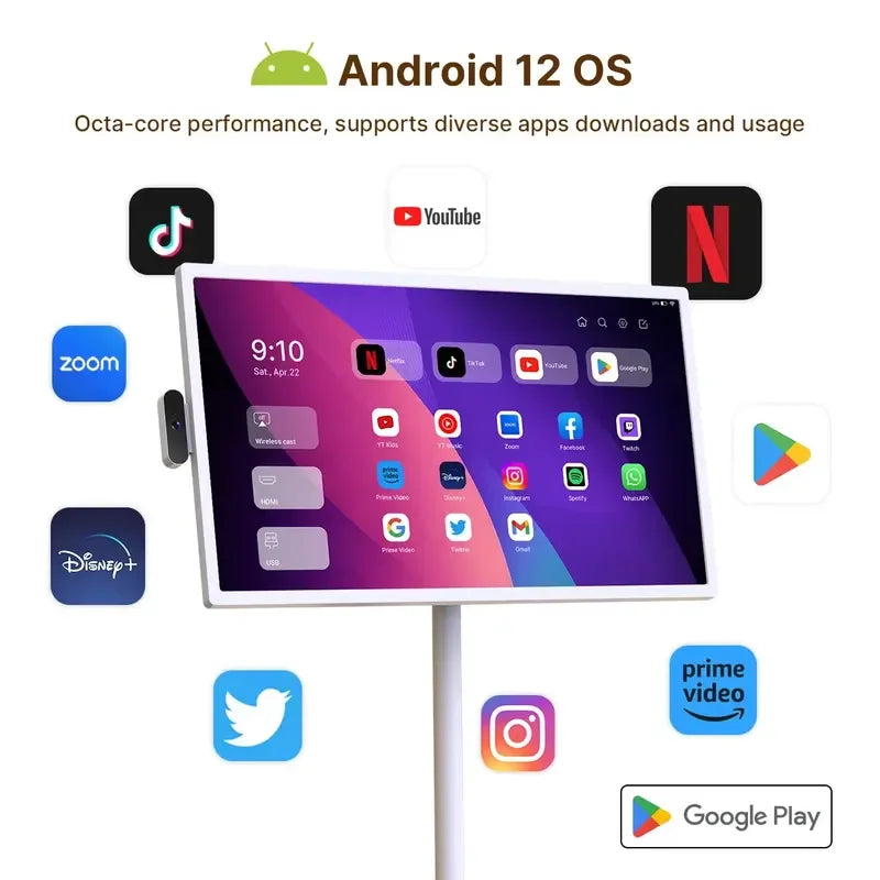 32 Inch Portable Smart TV LCD Touch Screen Wireless Rechargeable Long Battery Life Interactive Monitor for Home Travel
