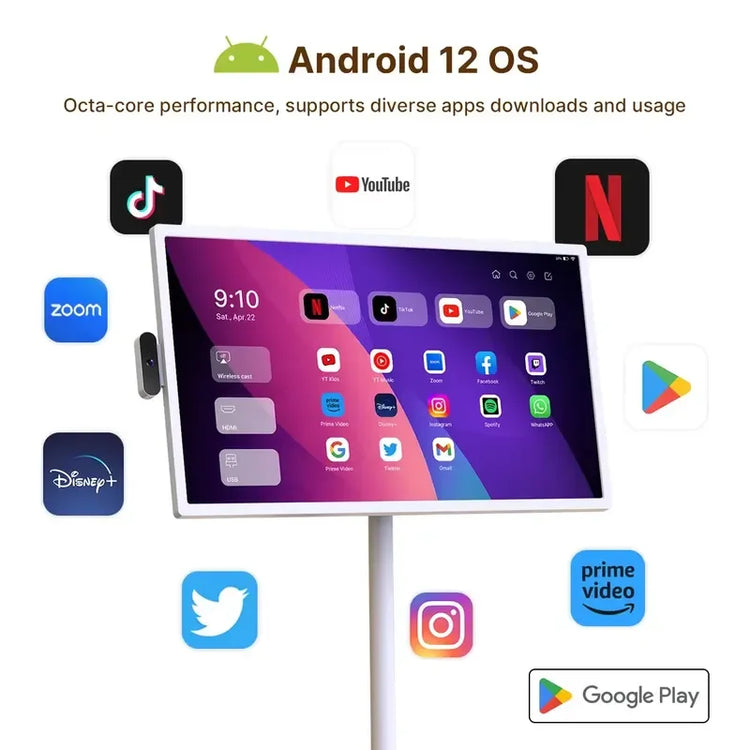 32 Inch Portable Smart TV LCD Touch Screen Wireless Rechargeable Long Battery Life Interactive Monitor for Home Travel