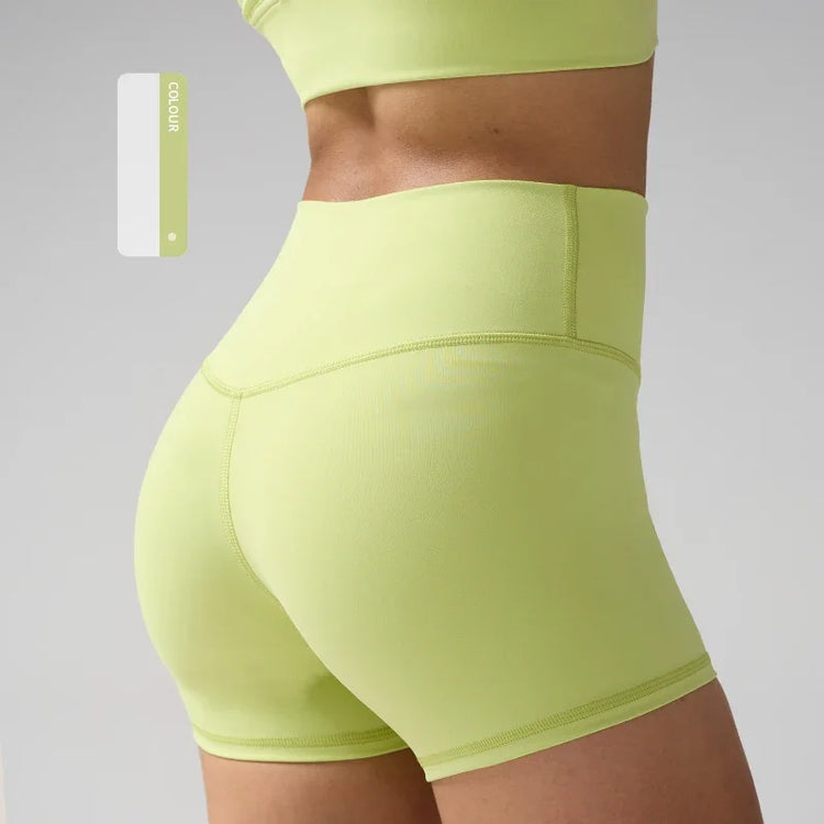 Solid Color High-Waisted Yoga Shorts for Women Quick Dry Breathable Fitness Sport Running Cycling Leggings