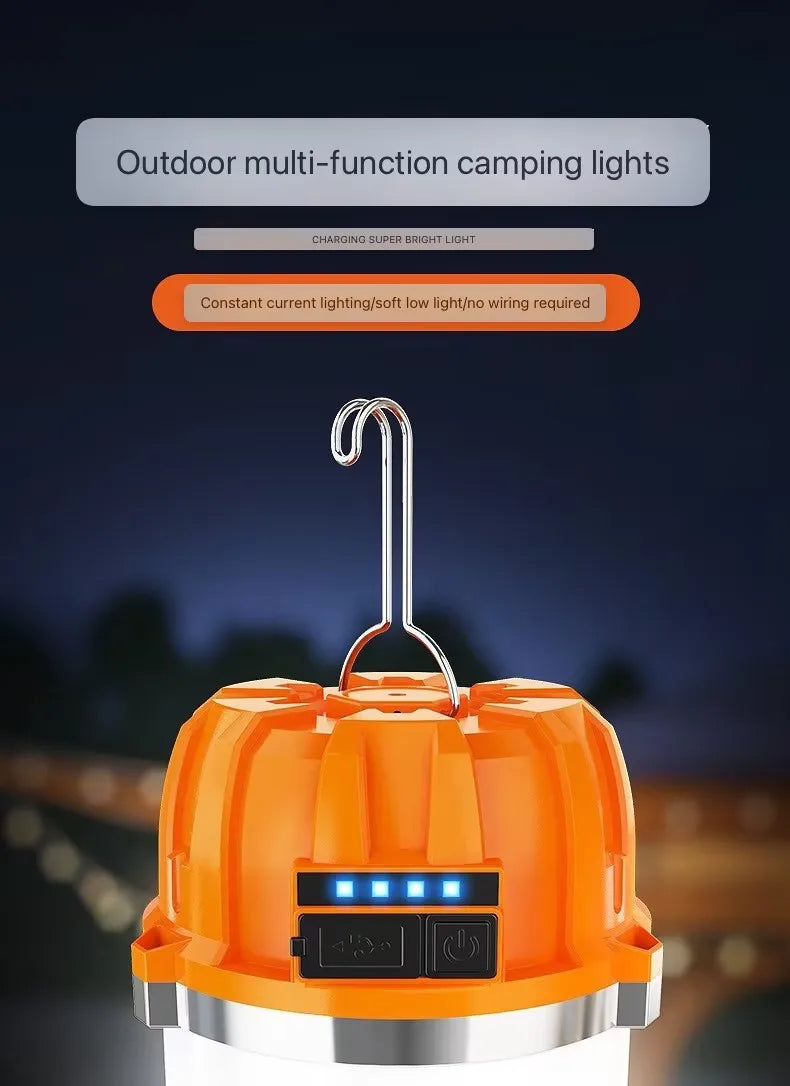 LED Camping Lantern USB Rechargeable Portable Lamp Bulb Flashlight with Power Display Emergency Light for Outdoors Fishing