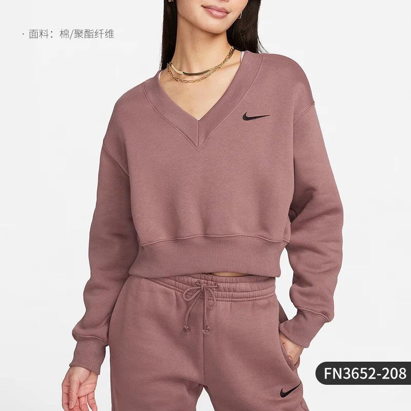 Nike Official Spring New Women's V-Neck Fleece Hoodie FN3652-208