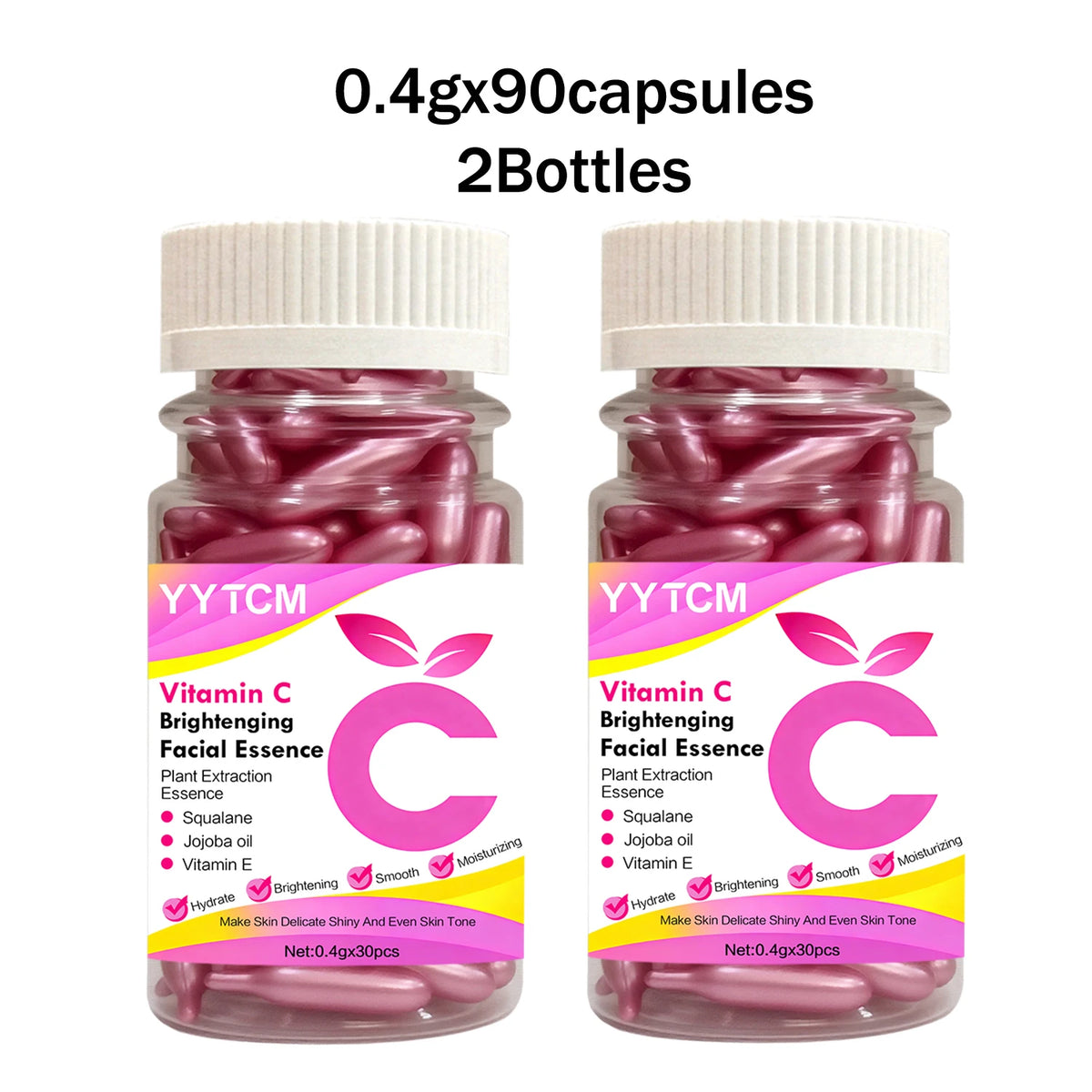 Vitamin C Skin-Brightening and Moisturizing Capsule Essence, Hydrates and Smooths Skin, Contains Plant Squalane, Vitamin E, Magnolia Oil, Jojoba Seed Oil, Deeply Hydrates and Brightens Skin Essence (0.4Gx30 Capsules)/Bag-1 Ba