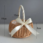 1pc Hand-woven Wedding Flower Basket With Handle Wicker Sundries Basket Wedding Flower Basket For Home Picnic Storage Basket