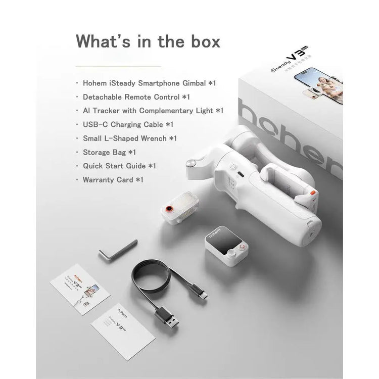 Hohem Isteady V3 Ultra Smartphone Stabilizer AI Face Tracking 3-Axis Phone Gimbal Built-in Selfie Stick Portable IPhone15/Samsun