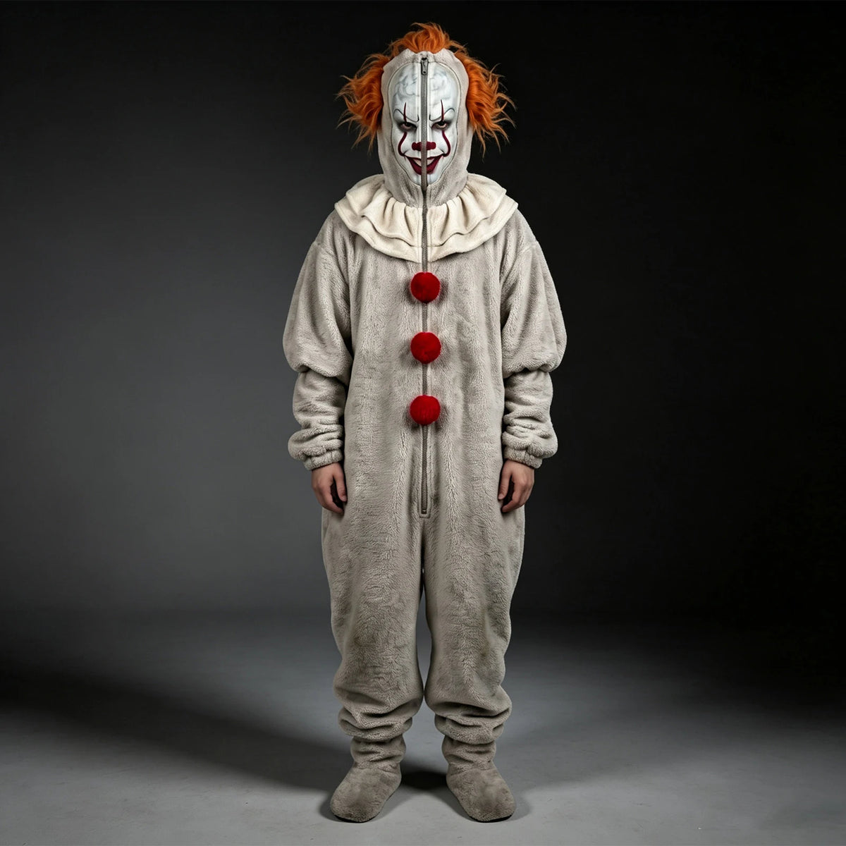 Clown Onesie Costume Cosplay Movie Role-playing Props Clown Cosplay Costume Pajama Sleepwear Halloween Bodysuit for Men Women