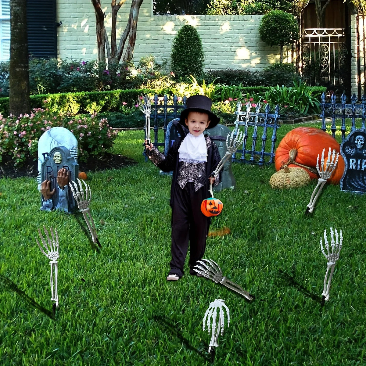 1/6pcs Skeleton Bone Garden Ground Stakes Skull Head & Hand for Halloween Home Yard Ground Insert Holiday Party Decor Ghost Hand