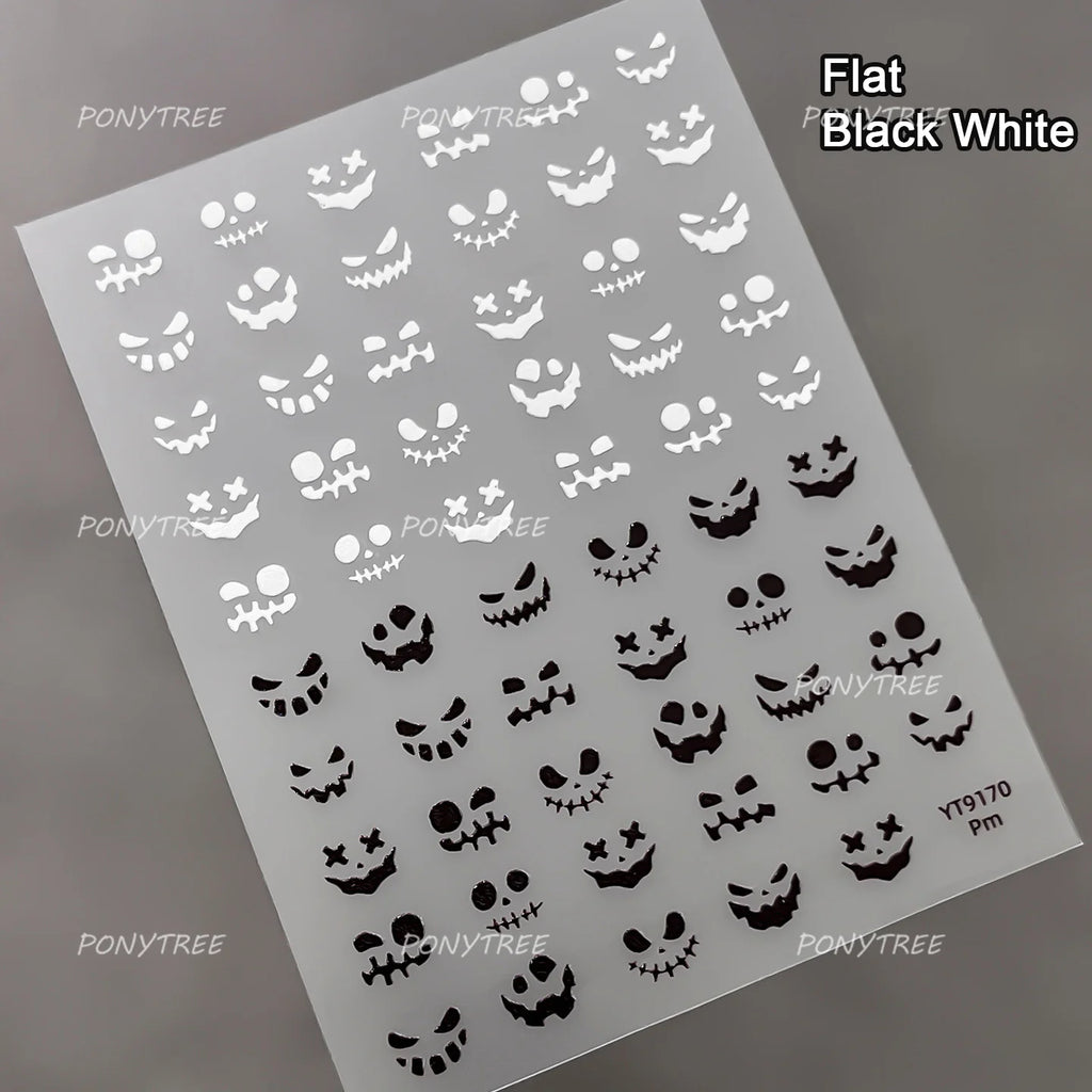 Wicked Pumpkin Expression Horror Face Dark Halloween Metallic Flat Cute Spooky Adhesive Nail Charms Art Sticker Manicure Decals