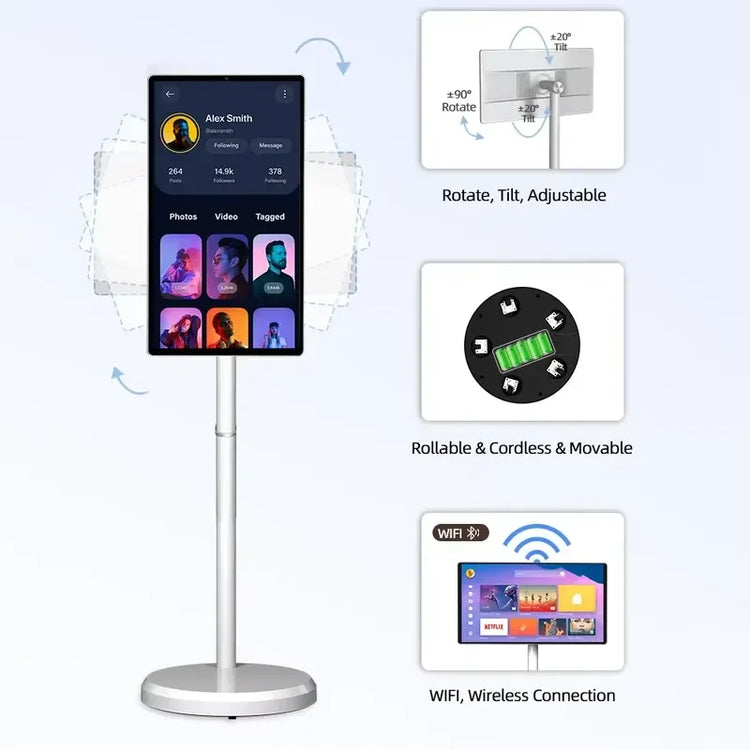 27 Inch Wireless Portable Smart Touch Screen Mobile TV 180 Degree Rotation Stand Adjustable Monitor For Gaming Office Home