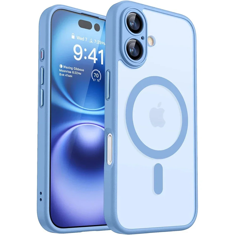 Magnetic Translucent Armor Shockproof Case For iPhone 17 16 15 14 13 12 11 18 Pro Max Plus For Magsafe Wireless Charge Cover