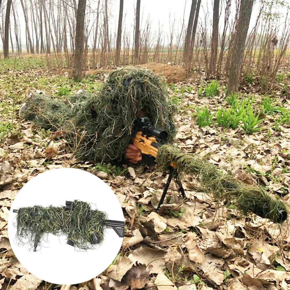 Jungle/Desert/Snow Ghillie Rifle Cover Wrap Synthetic w/Elastic Strap Camouflage Airsoft Hunting Blind Ropes 1.4M CS Gun Wraps