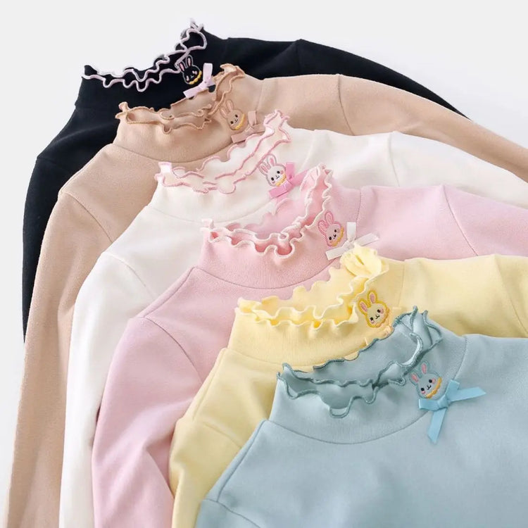 Cute Girls T-shirt Autumn Long Sleeve Turtleneck Tops Children base Shirt