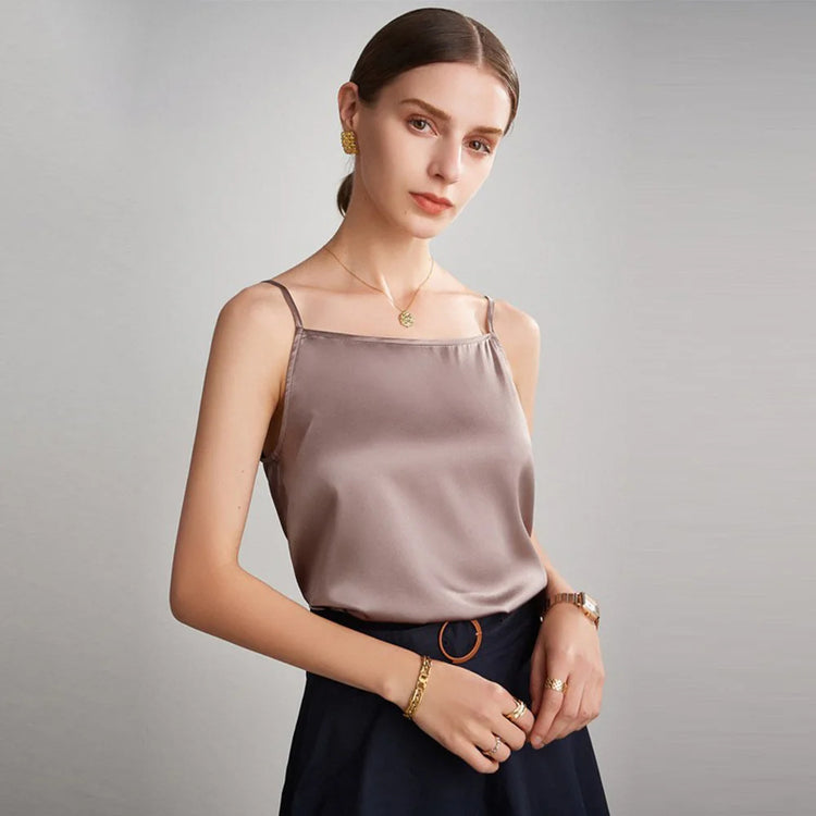 Basic Womens Mulberry Silk Tank Tops for Ladies Real Silk Camisole with Adjustable Straps