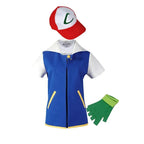 New Blue Jacket Men Cosplay Costume Boys Ash Ketchum For Halloween Party Trainer Gloves And Cap Set Anime Christmas Gift