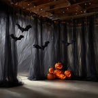 Large Black Sheer Tulle - Halloween Spooky Party Decor, Elegant Door Curtain, Wall & Table Decoration