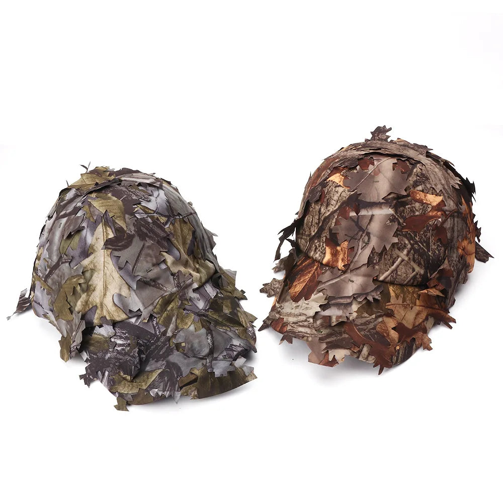 Men's Camouflage Boonie Hats 3D Leaves Camo Tactical Cap Ghillie Caps Hunter Sniper Hats Fishing Sunshade Hunting Accessories