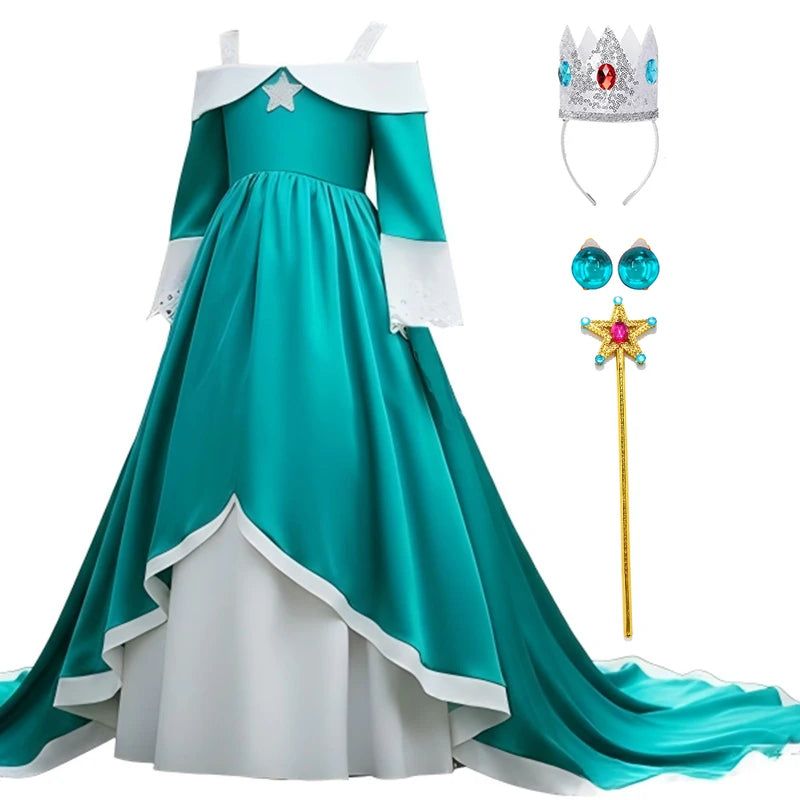 Rosalina Princess Fancy Dress The Galaxy Movie Kids Girls Role play Silk trailing Long Dress Costume Halloween Party Outfits