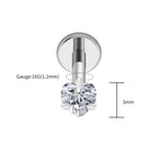 Right Grand ASTM F136 Titanium 16G Heart CZ Threaded Labret 3mm/4mm/5mm CZ Cartilage Tragus Helix Nose Stud Piercing Jewelry