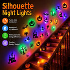 Halloween LED Wall Sticker Light Set Glowing Bat Ghost Silhouette Decals Flickering Creepy Party Decoration ﻿
