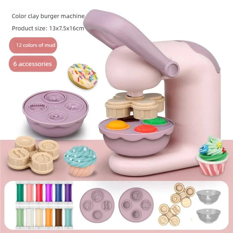 Toddler DIY Clay Craft Set, Noodle Ice Cream Maker Machine with 28 Pcs Molds, Non-Toxic Ultra-Light Clay Playset for Kids Birthd