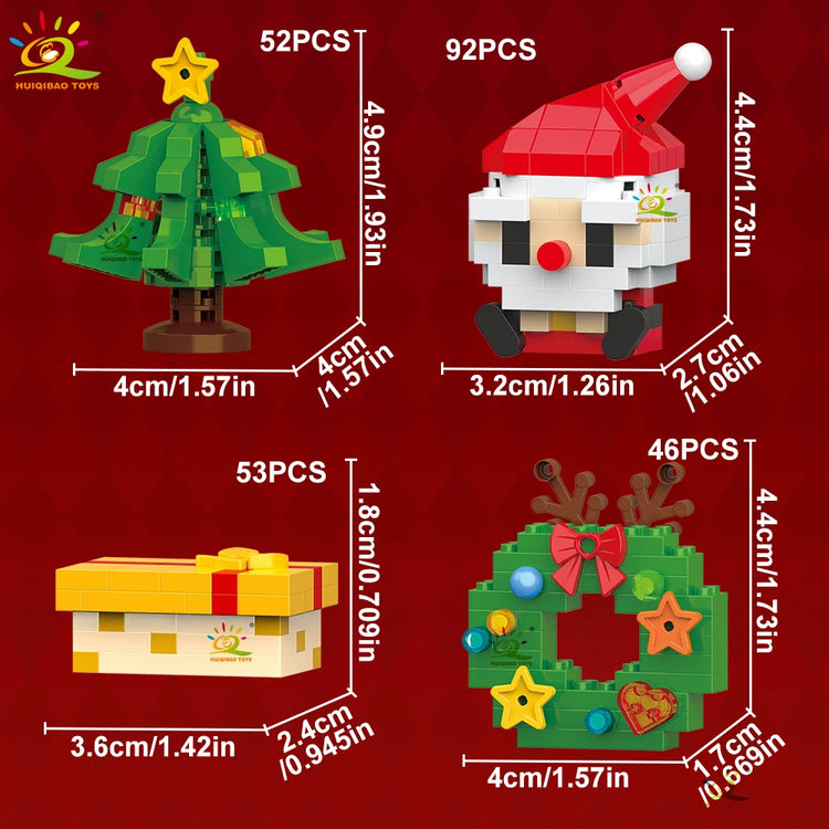 HUIQIBAO Christmas Mini Building Blocks Set DIY Santa Claus Xmas Tree Snowman House Ornament Kid Educational Assembly Toy