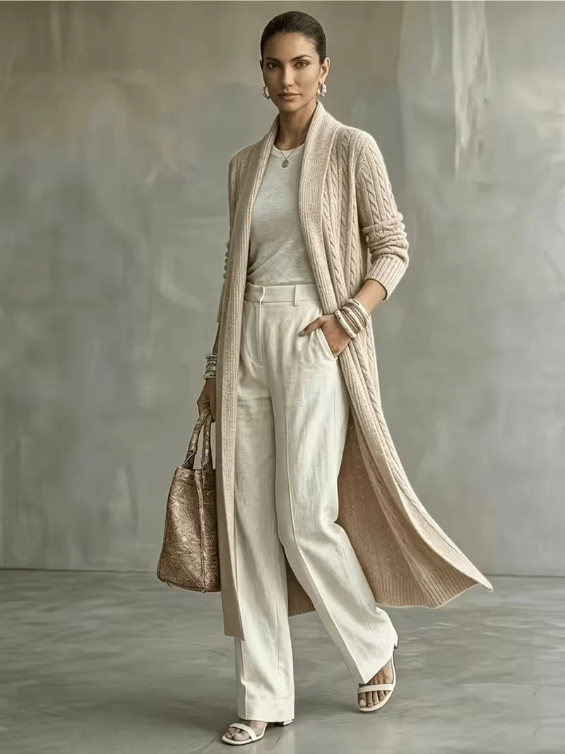 Women's Plus Size Long Knit Cardigan Loose Slimming Open Front Long Sleeve Sweater Coat Casual Commuter Fall Winter Layering