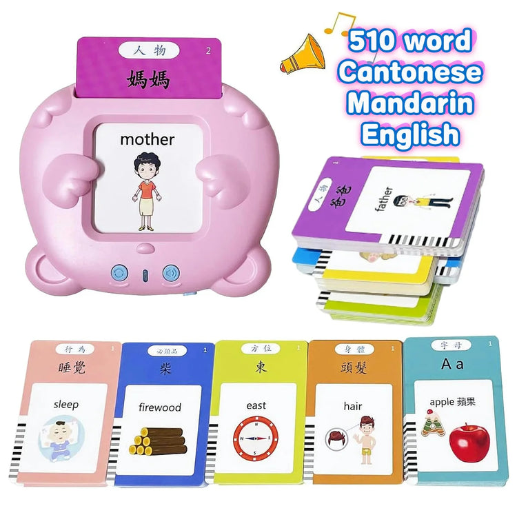 Cantonese Mandarin English Talking Flash Cards, Trilingual Learning Flashcard Toys for Toddlers, 510 Sight Words, Birthday Gift