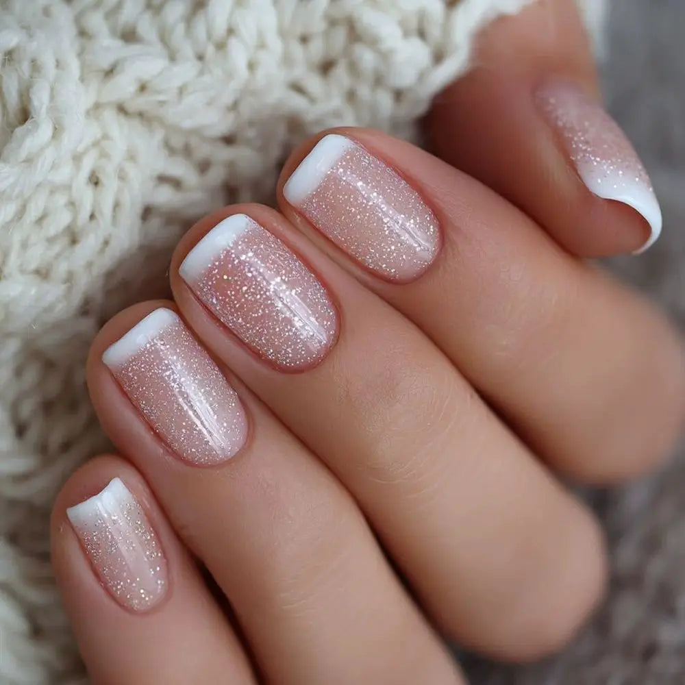 White French Press on Nails 3D Bowknot Fake Nails Tips Full Cover Wearable False Nails for Women and Girls DIY Manicure 24Pcs