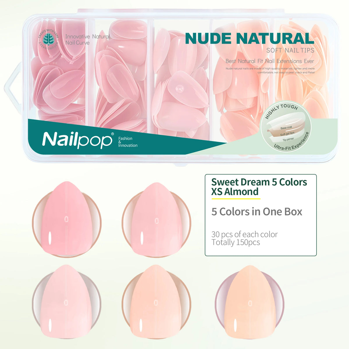Nailpop 3-IN-1 Nude Natural Soft Nail Tips Set 140PCS Skin Tones Press on Nails Ultra-Fit Gel Nail Extensions Easy Manicure DIY