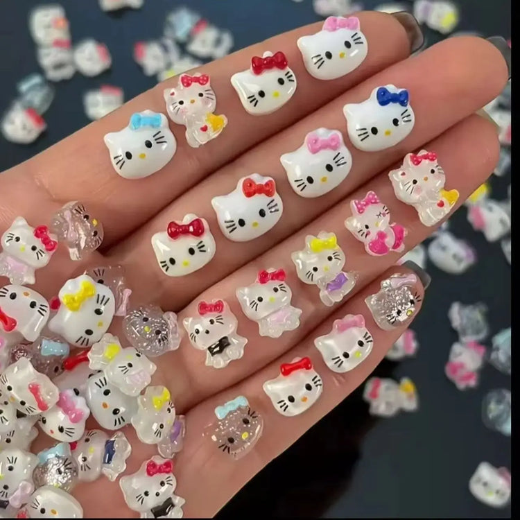 50Pcs Leopard Sanrio 3D Resin Nail Charms Mixed Kuromi My Melody Kitty Nail Parts DIY Manicure Decor Accessories