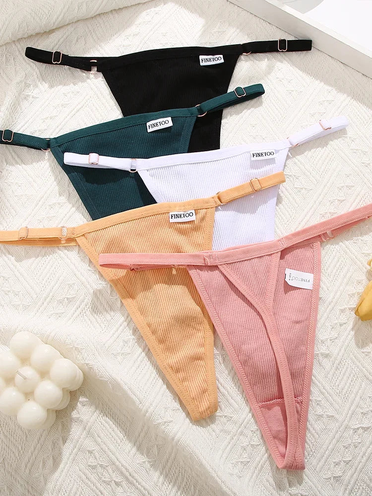 5Pcs Women's Cotton Adjustable Waist Panties Sexy Thongs G-String Solid Color Seamless Intimate Female Underpants Lingerie S-XL