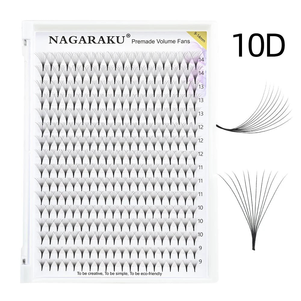 NAGARAKU 320fans Premade Fans Eyelash Extensions All Sizes Pointy Base Volume Sharp Narrow Stem 9-14mm Mix Clusters