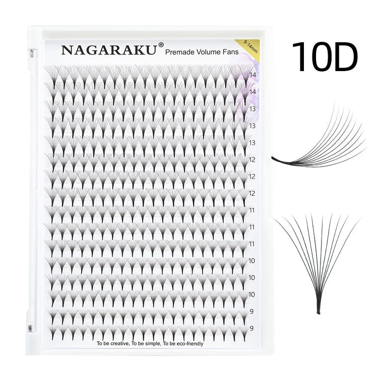 NAGARAKU 320fans Premade Fans Eyelash Extensions All Sizes Pointy Base Volume Sharp Narrow Stem 9-14mm Mix Clusters