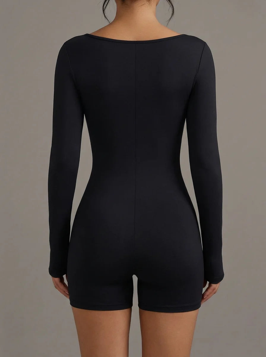 Women's Fitness Short Jumpsuits Long Sleeve Training Overalls One-Piece Sporty Suits Workout Romper Gym Clothing Woman Tracksuit