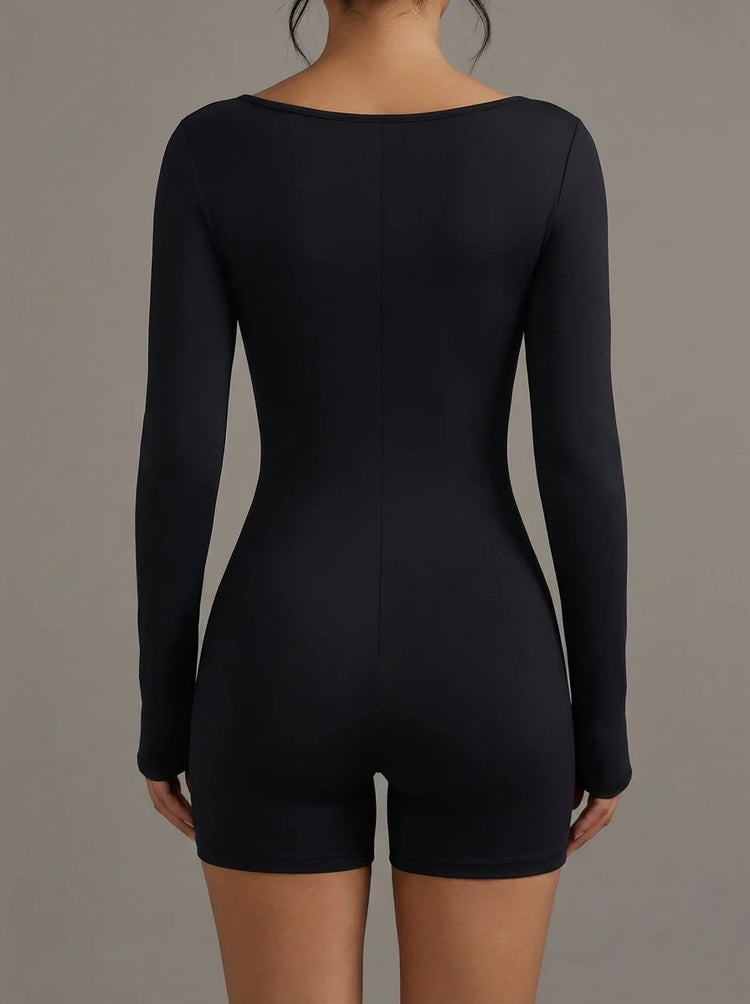Women's Fitness Short Jumpsuits Long Sleeve Training Overalls One-Piece Sporty Suits Workout Romper Gym Clothing Woman Tracksuit