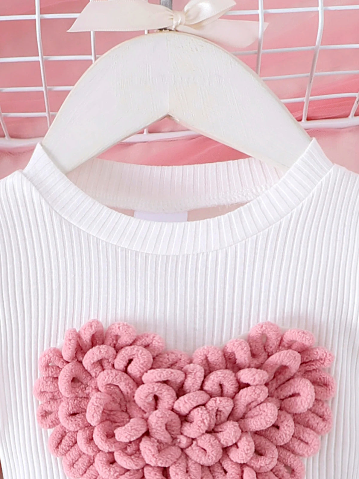 2PCS Winter New Style For 0-3 Year Old Girls, Comfortable Sweet And Cute Bubble Sleeves, Love Chapter Top + Pink Short Skirt Set