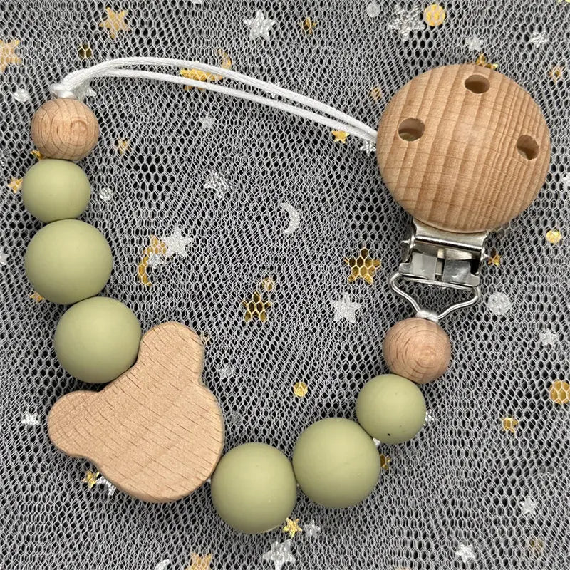 Personalized Baby Pacifier Clip Custom Name Silicone Bead Nipple Dummy Clips Engraved Infant Wooden Pacifier Holder Newborn Gift