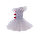 2026 Halloween Trick or Treat Carnival Party White Gray Scary Clown Mesh Fluffy Dress Girl Cosplay Joker Costume Accessories Set